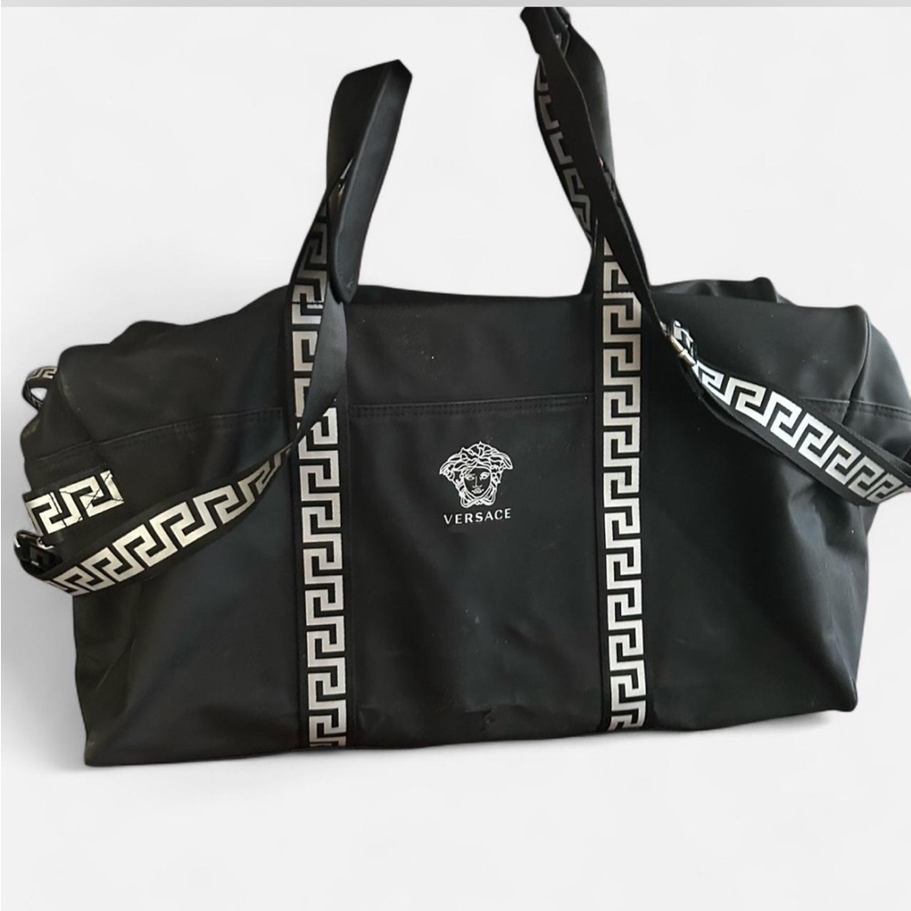 Versace Black Bag with Silver Greek Key Accents